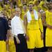 Michigan senior Josh Bartelstein, head coach John Beilein , junior Jordan Morgan and sophomore Jon Horford watch as freshman Mitch McGary misses a free throw late in the second half against Michigan State at Crisler Center on Sunday, March 3, 2013. Melanie Maxwell I AnnArbor.com